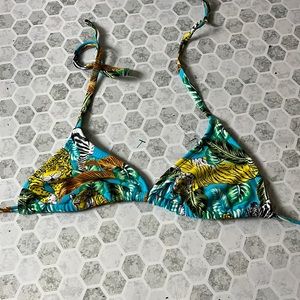 Xhilaration Small Blue Tiger Print Triangle Swimsuit Bikini Top